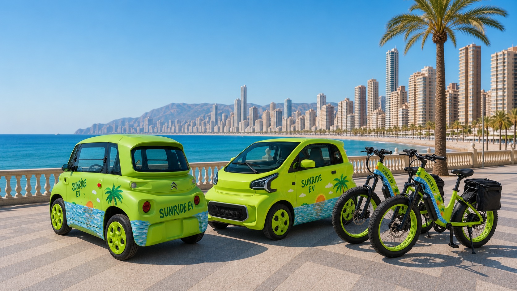 SunRide EV Citroën AMI, XEV YOYO and two electric bicycles in Benidorm